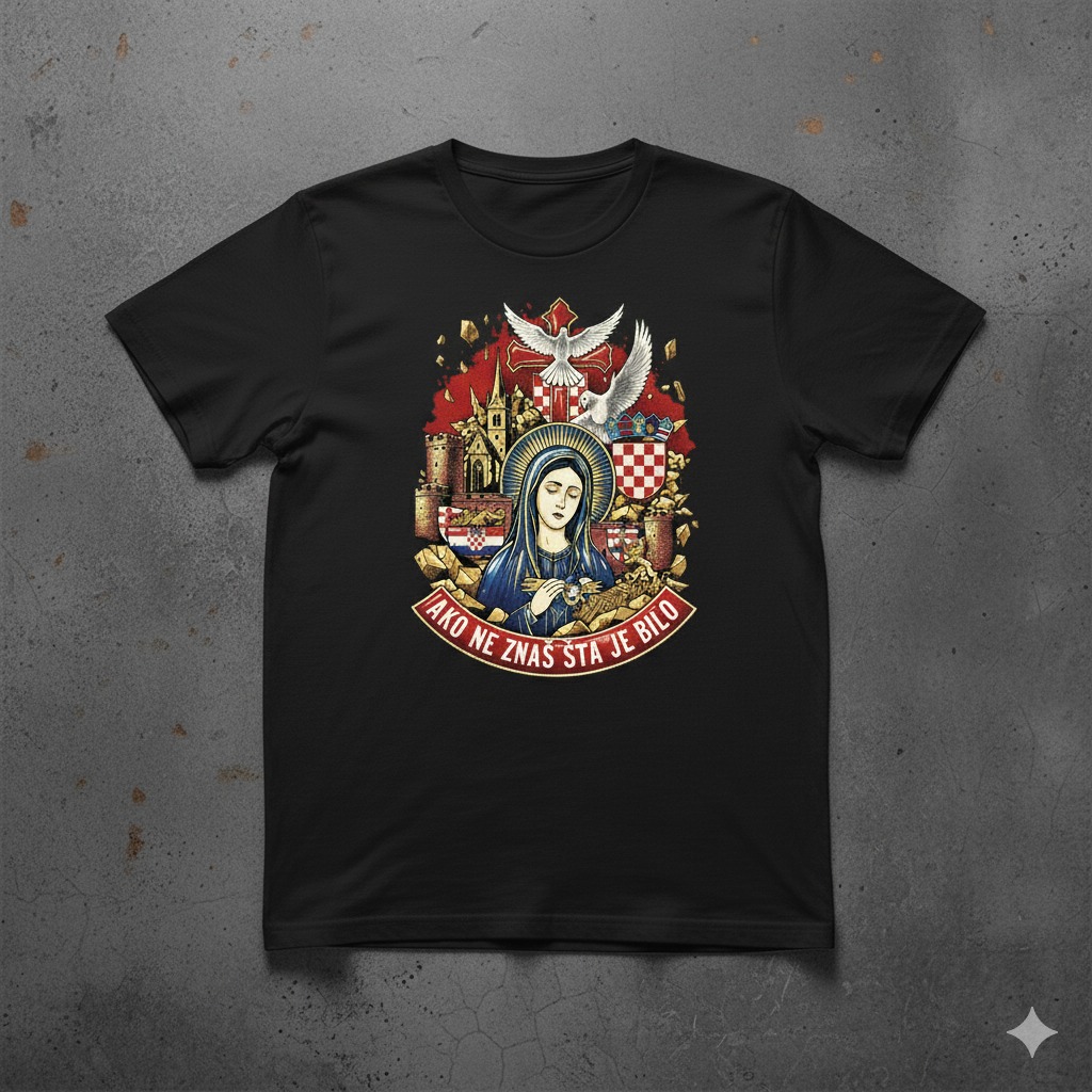 Thompson Majica Gospa - Crna Premium Majica s Hrvatskim Dizajnom